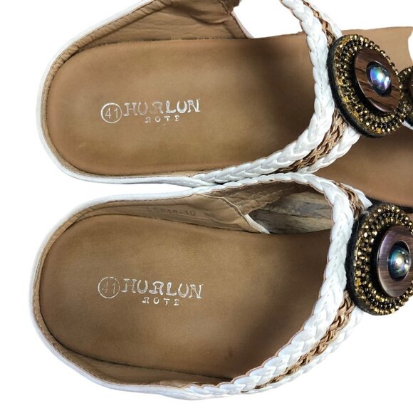 Hurlun Rote White Thong Sandals Size 8 Plaited with Bronze Tone Detail EUR 41 - Picture 6 of 8